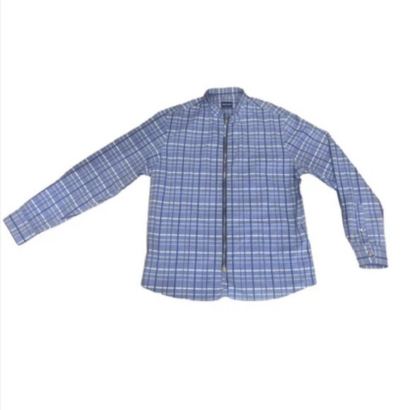 Giorgio Armani Mens Collarless Slim-Fit Zip Up Shirt